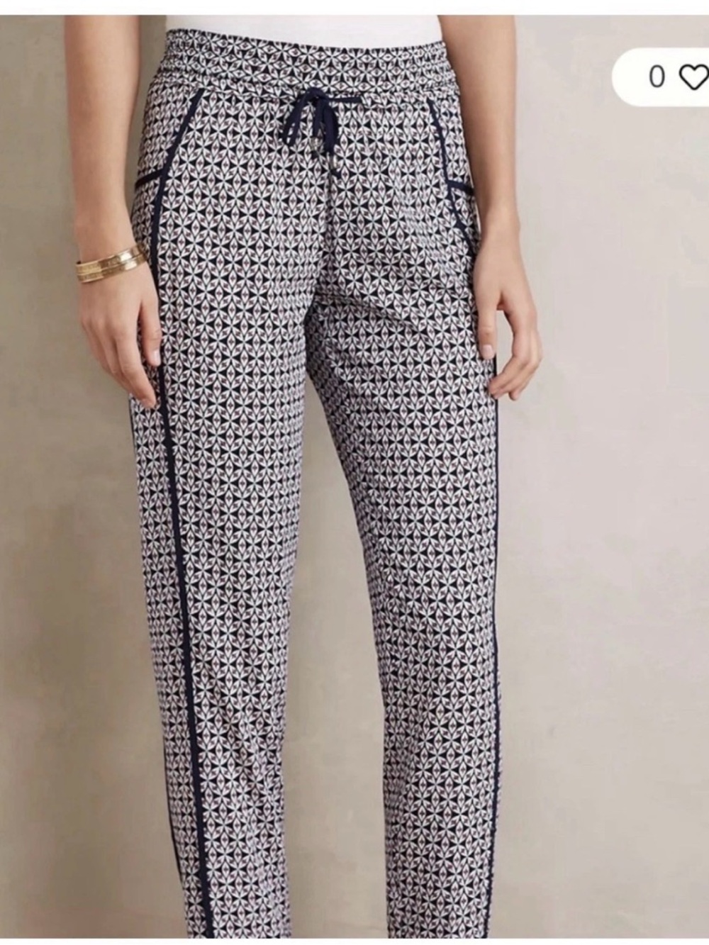 HeiHei Anthropologie Printed Pull-On Joggers with Contrast Piping - Navy/White